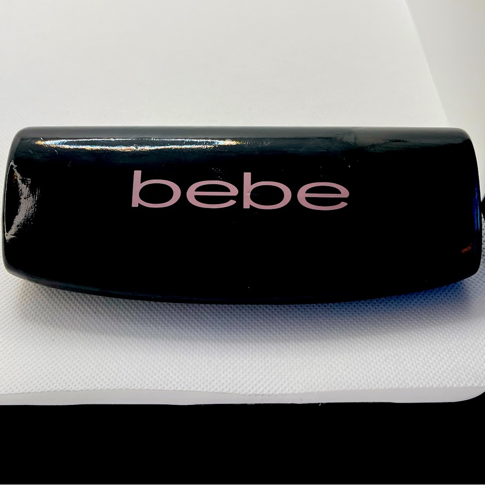 Bebe Hard Shell Eye Glass Case In Black With Pink Lettering And Lining